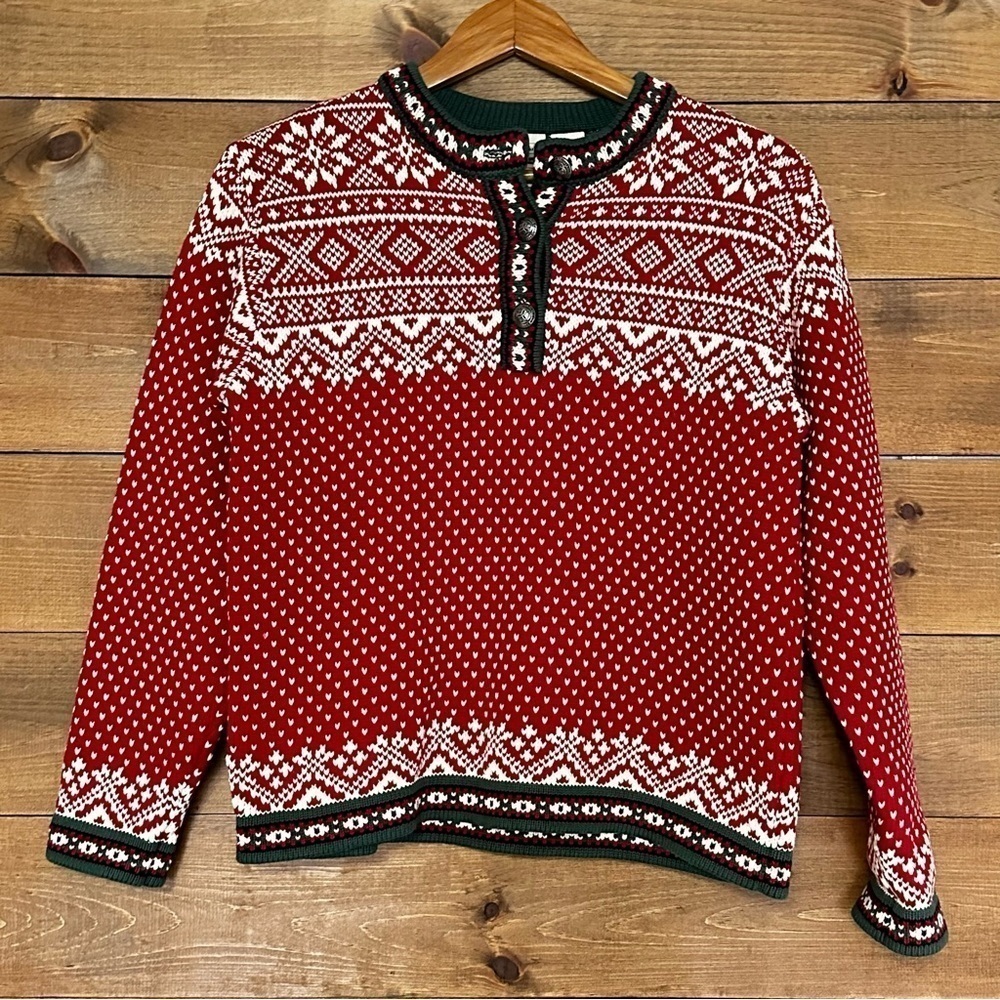 L.L. Bean vintage festive heart red green knit sweater women’s